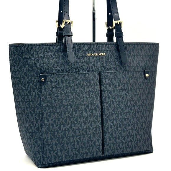 Michael Kors Jet Set Medium Pocket Tote Bag Black Signature - Picture 4 of 10